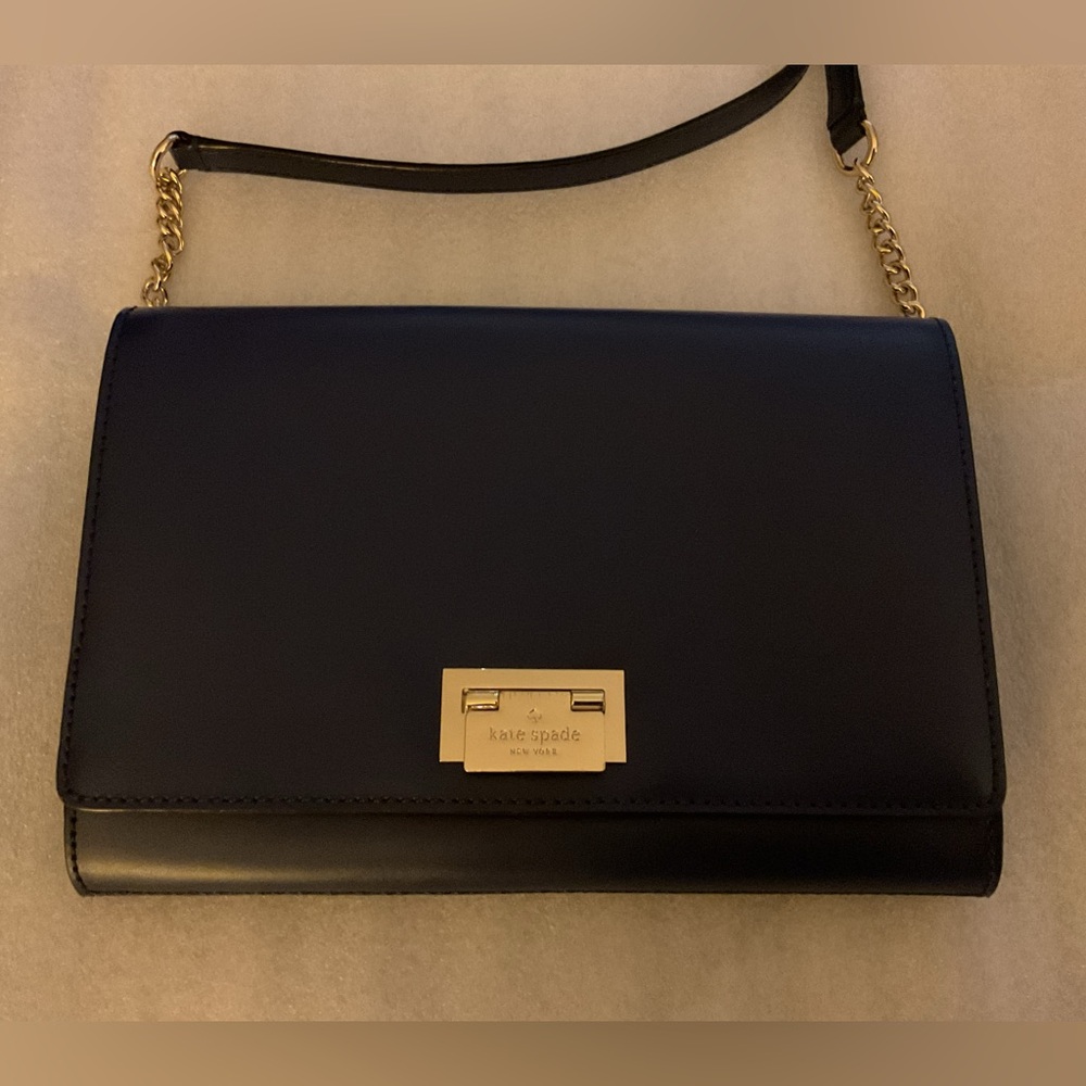 Kate Spade New York Navy Flap Bag Gold Chain Shoulder/Crossbody NWOT w/ Dusty - Picture 3 of 13